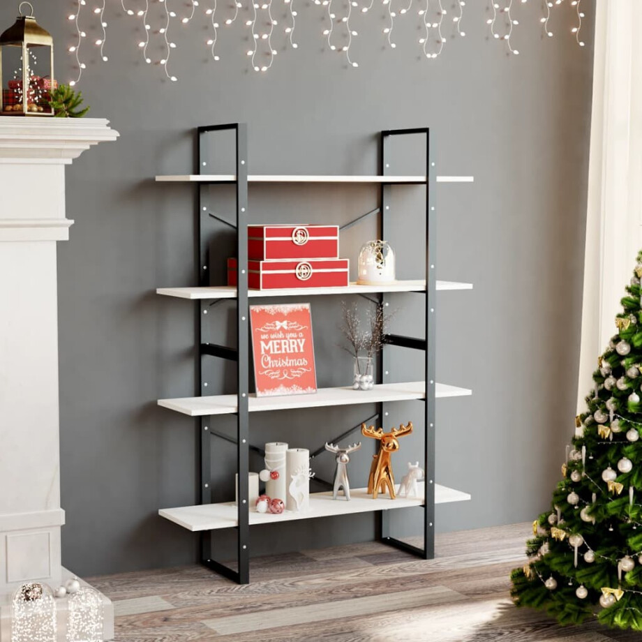 vidaXL Boekenkast met 4 schappen 100x30x140 cm massief grenenhout wit afbeelding 1
