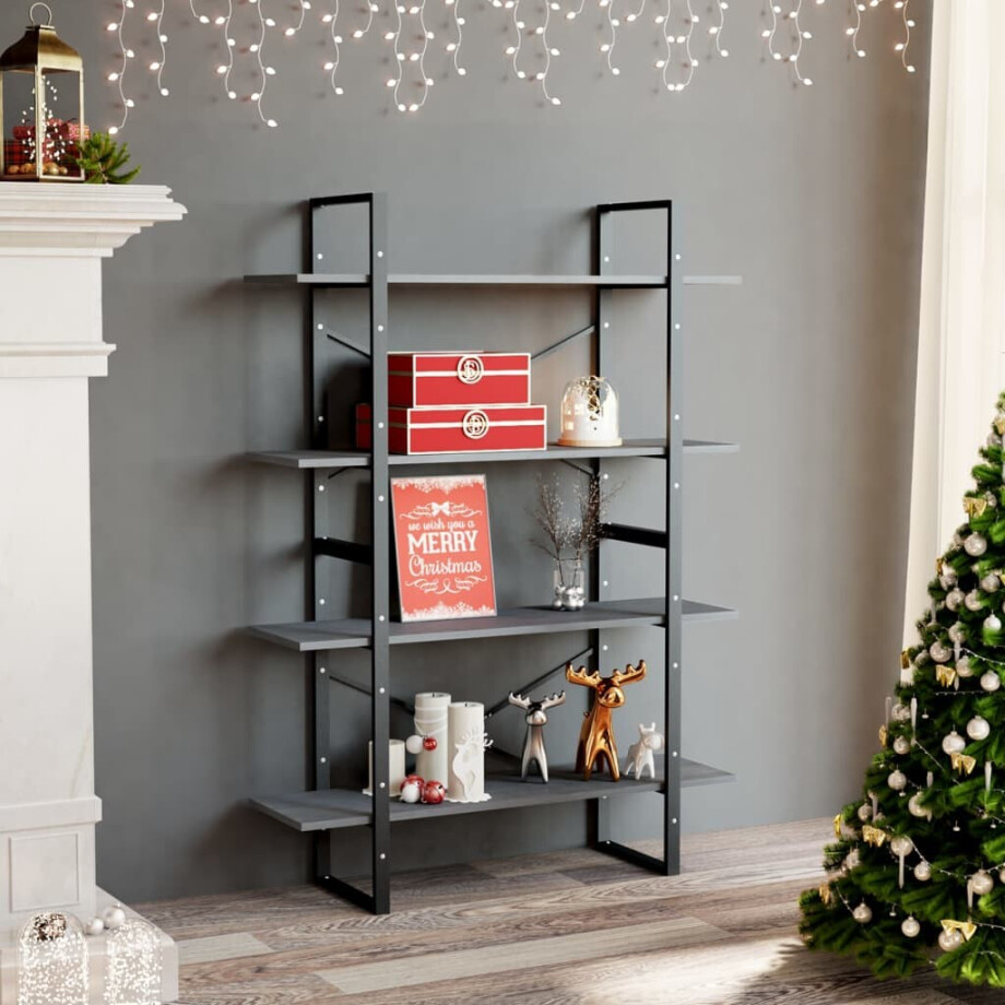 vidaXL Boekenkast met 4 schappen 100x30x140 cm grenenhout grijs afbeelding 1