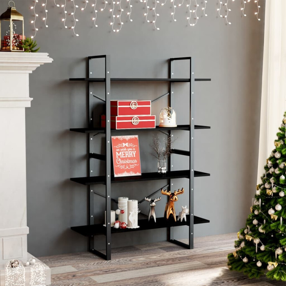 vidaXL Boekenkast met 4 schappen 100x30x140 cm grenenhout zwart afbeelding 1