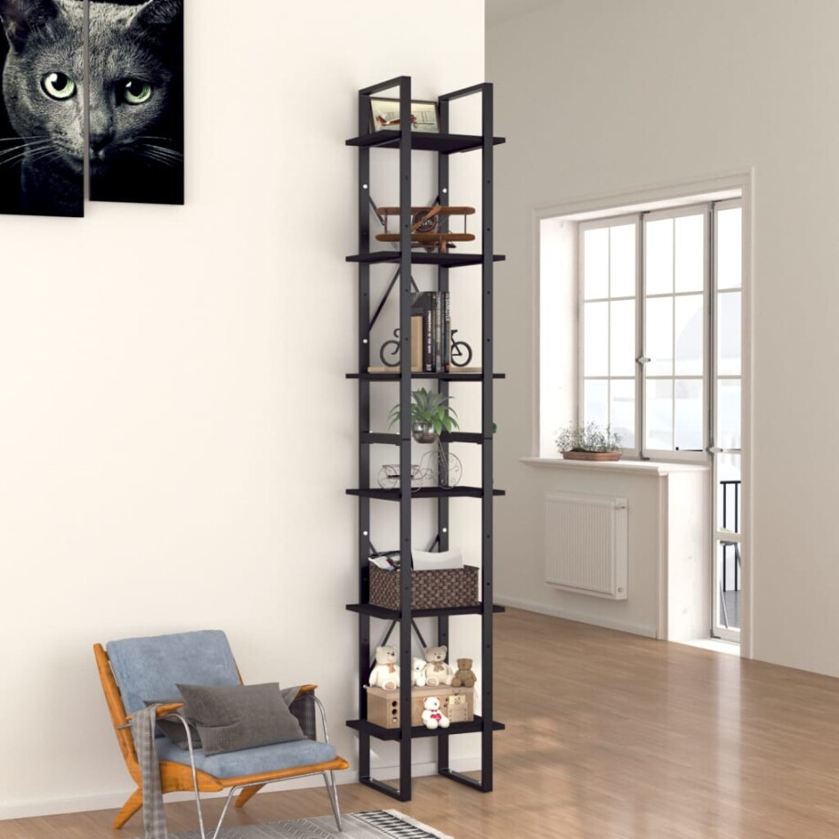 vidaXL Boekenkast met 6 schappen 40x30x210 cm bewerkt hout zwart afbeelding 1