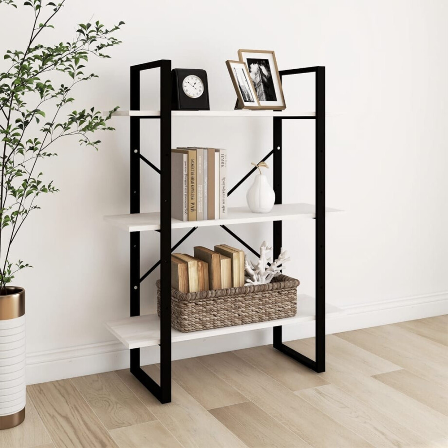 vidaXL Boekenkast met 3 schappen 80x30x105 cm massief grenenhout wit afbeelding 1