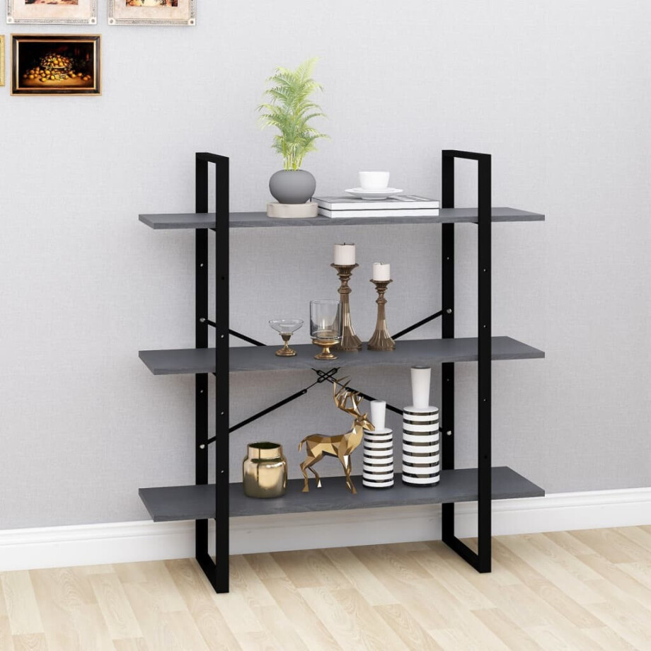 vidaXL Boekenkast met 3 schappen 100x30x105 cm grenenhout grijs vidaXL Boekenkast met 3 schappen 100x30x105 cm grenenhout grijs afbeelding 1