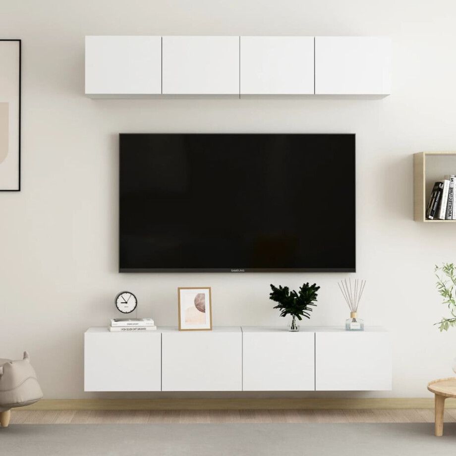 vidaXL Tv-meubelen 4 st 80x30x30 cm bewerkt hout wit afbeelding 1
