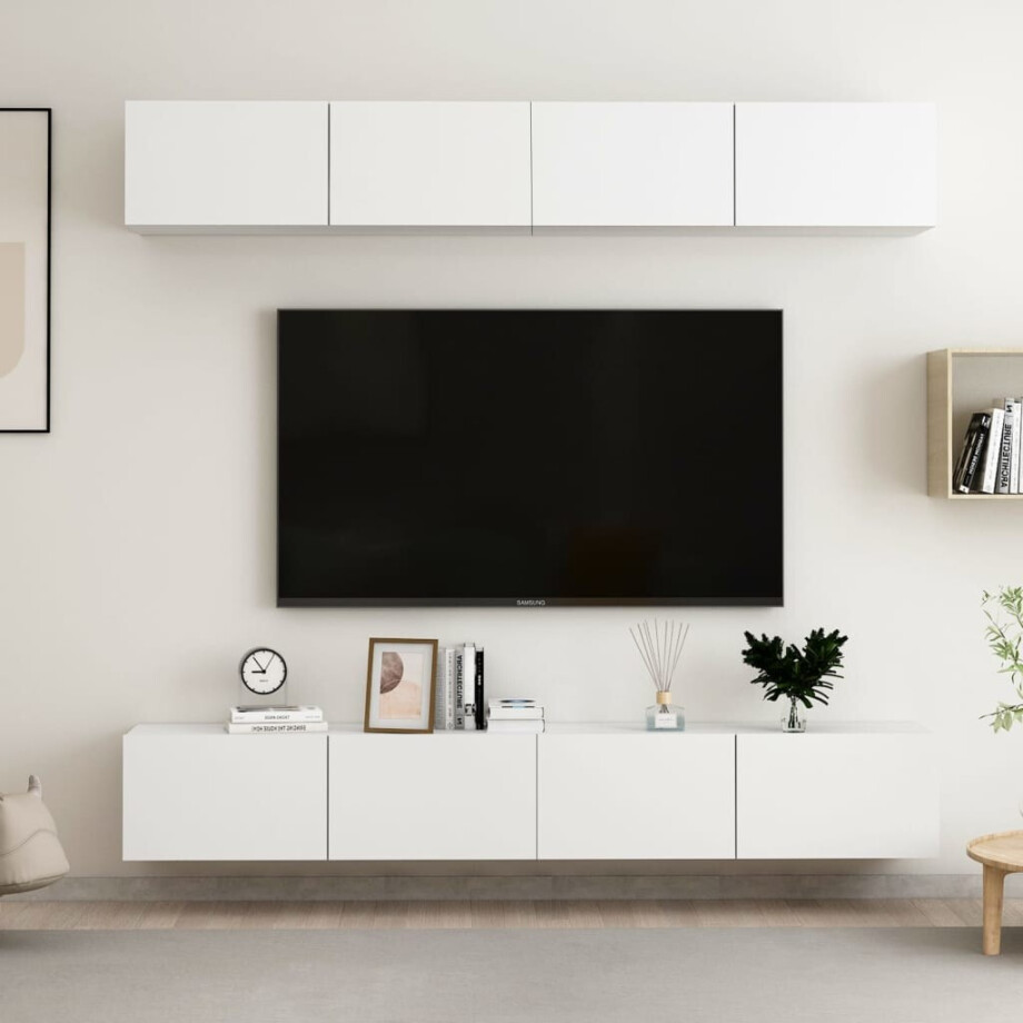 vidaXL Tv-meubelen 4 st 100x30x30 cm bewerkt hout wit afbeelding 1
