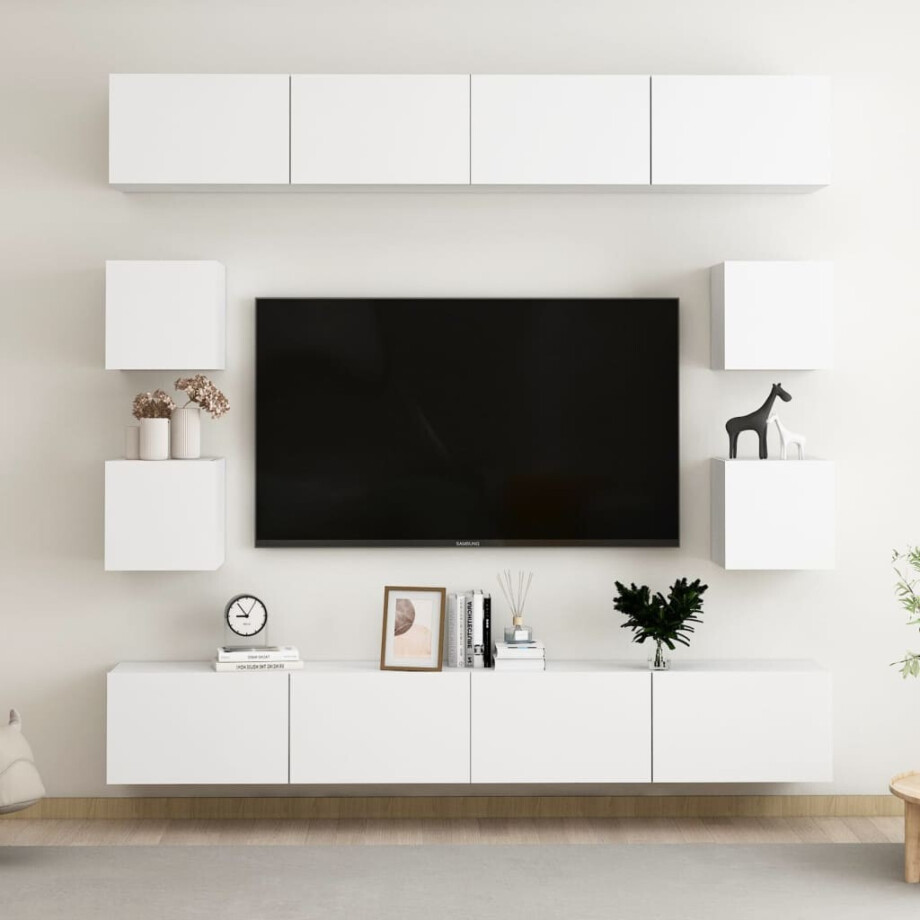 vidaXL 8-delige Tv-meubelset bewerkt hout wit vidaXL 8-delige Tv-meubelset bewerkt hout wit afbeelding 1