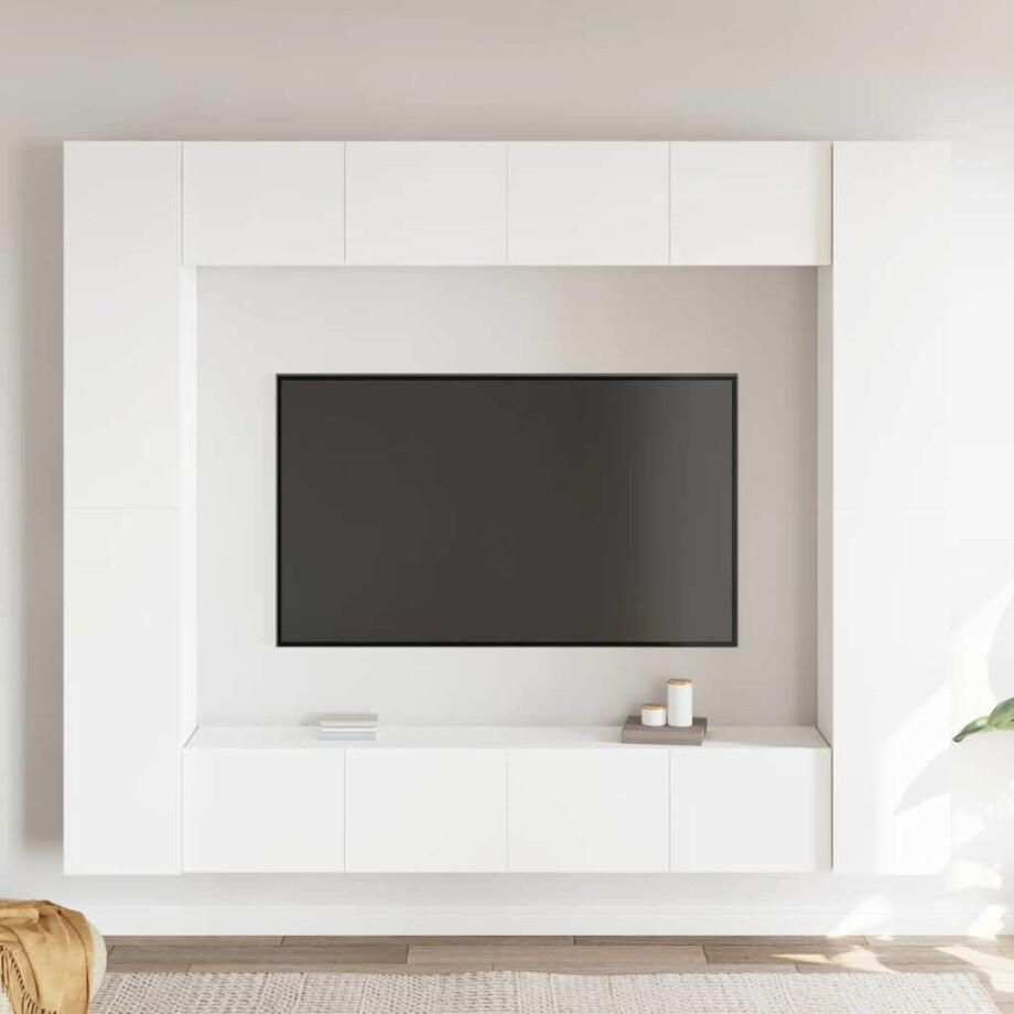 vidaXL 8-delige Tv-meubelset bewerkt hout wit vidaXL 8-delige Tv-meubelset bewerkt hout wit afbeelding 1