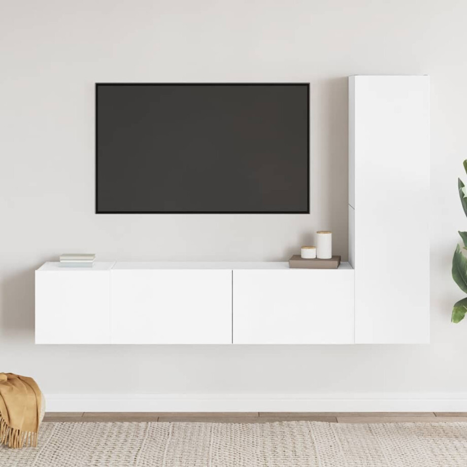 vidaXL 3-delige Tv-meubelset bewerkt hout wit afbeelding 1