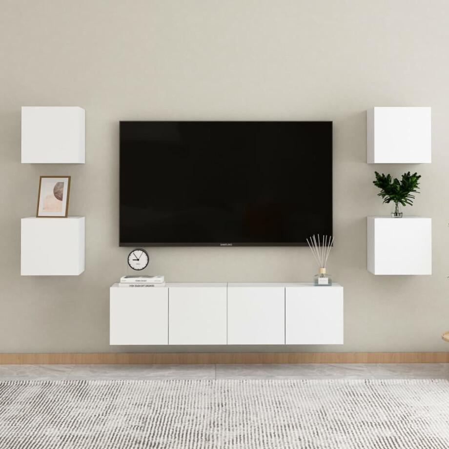 vidaXL 6-delige Tv-meubelset bewerkt hout wit afbeelding 1