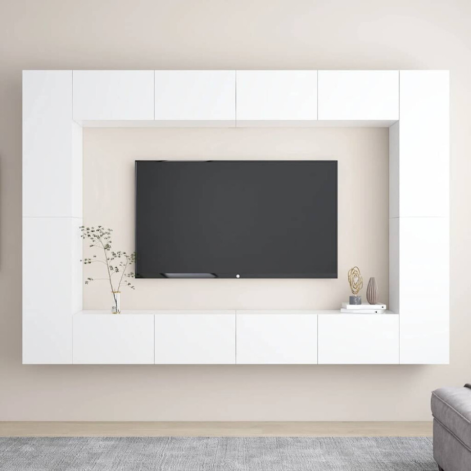 vidaXL 8-delige Tv-meubelset bewerkt hout wit vidaXL 8-delige Tv-meubelset bewerkt hout wit afbeelding 1