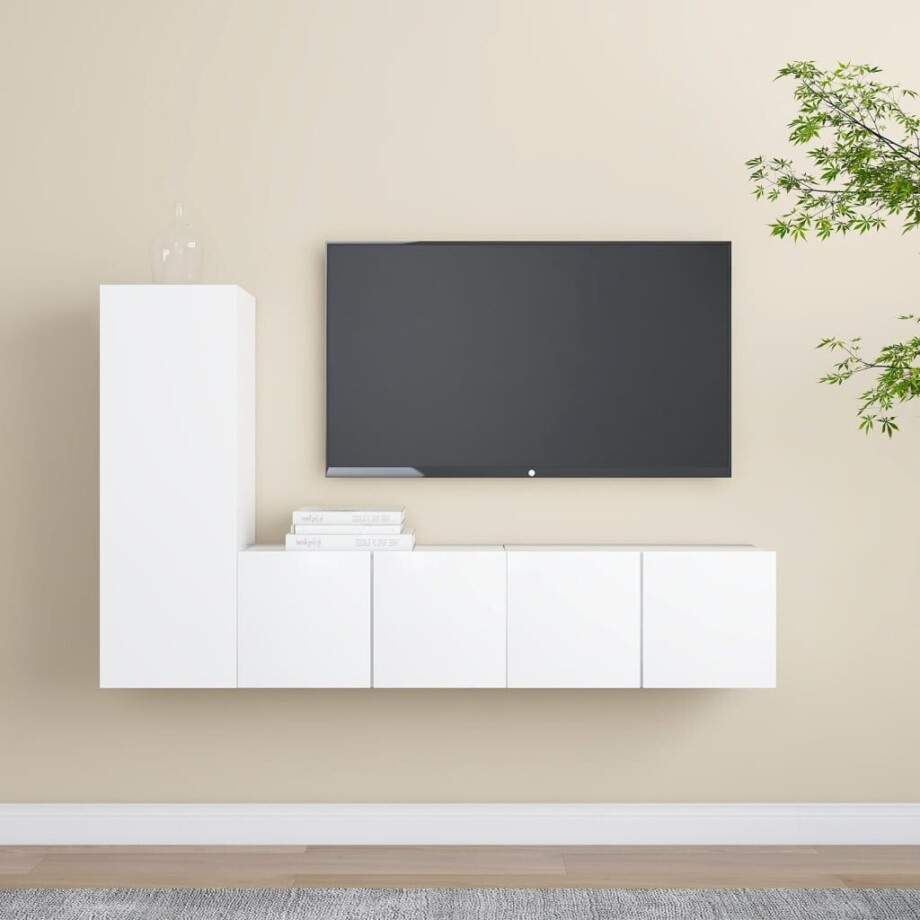 vidaXL 3-delige Tv-meubelset bewerkt hout wit afbeelding 1