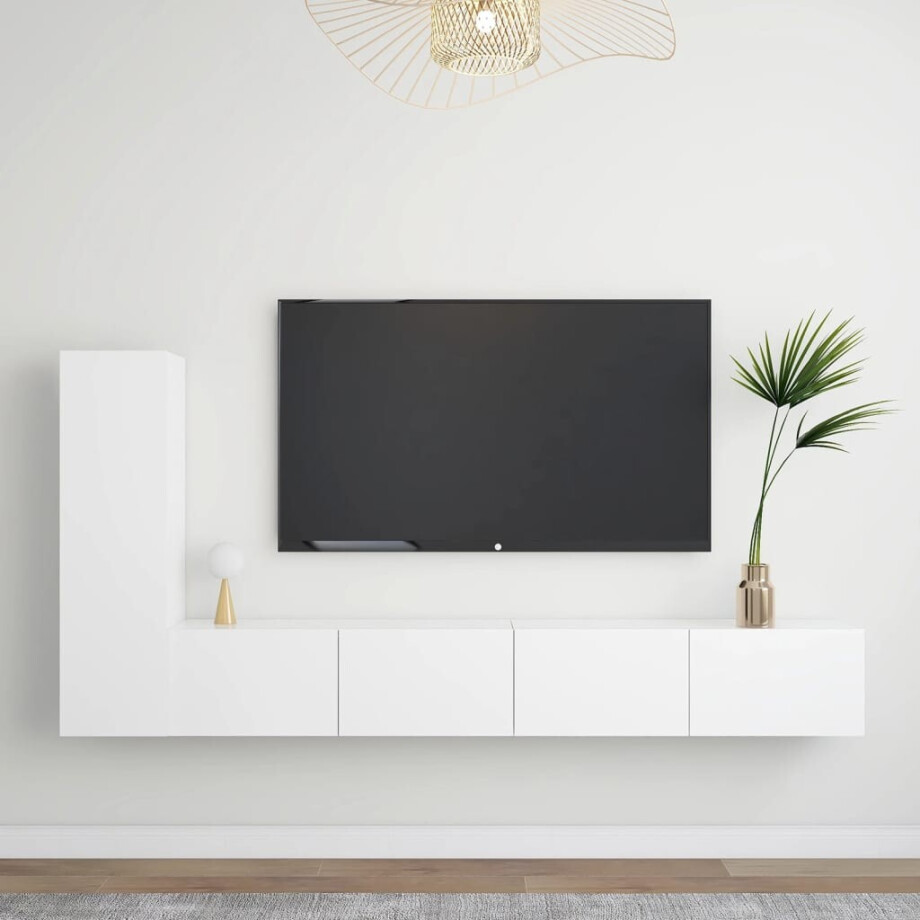 vidaXL 3-delige Tv-meubelset bewerkt hout wit afbeelding 1