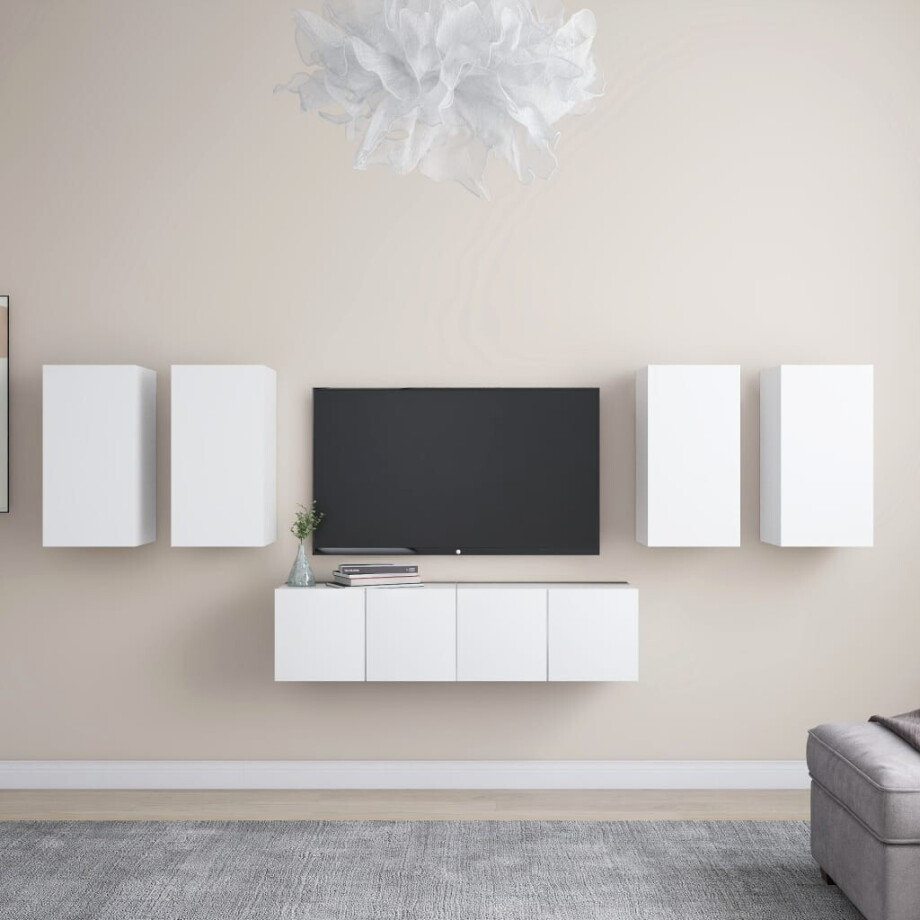 vidaXL 6-delige Tv-meubelset bewerkt hout wit vidaXL 6-delige Tv-meubelset bewerkt hout wit afbeelding 1