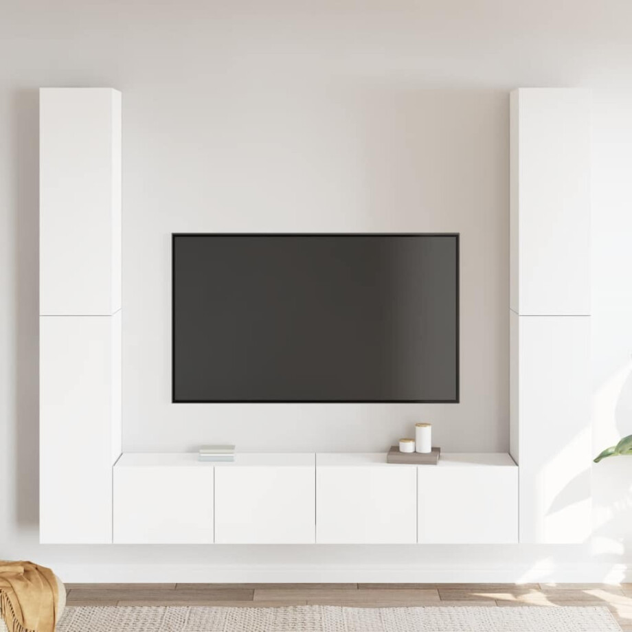 vidaXL 6-delige Tv-meubelset bewerkt hout wit vidaXL 6-delige Tv-meubelset bewerkt hout wit afbeelding 1