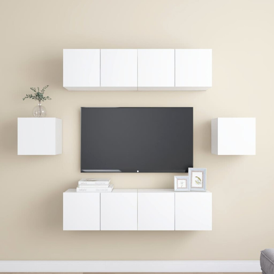 vidaXL 6-delige Tv-meubelset bewerkt hout wit vidaXL 6-delige Tv-meubelset bewerkt hout wit afbeelding 1