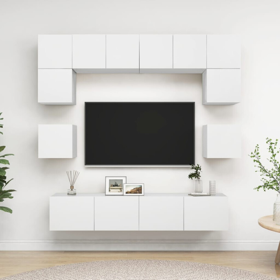 vidaXL 8-delige Tv-meubelset bewerkt hout wit afbeelding 1