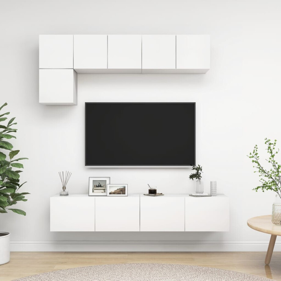 vidaXL 5-delige Tv-meubelset bewerkt hout wit afbeelding 1