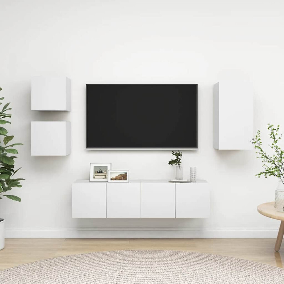 vidaXL 5-delige Tv-meubelset bewerkt hout wit afbeelding 1