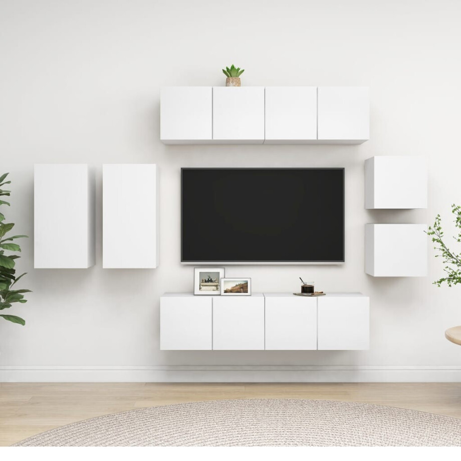 vidaXL 8-delige Tv-meubelset bewerkt hout wit vidaXL 8-delige Tv-meubelset bewerkt hout wit afbeelding 1