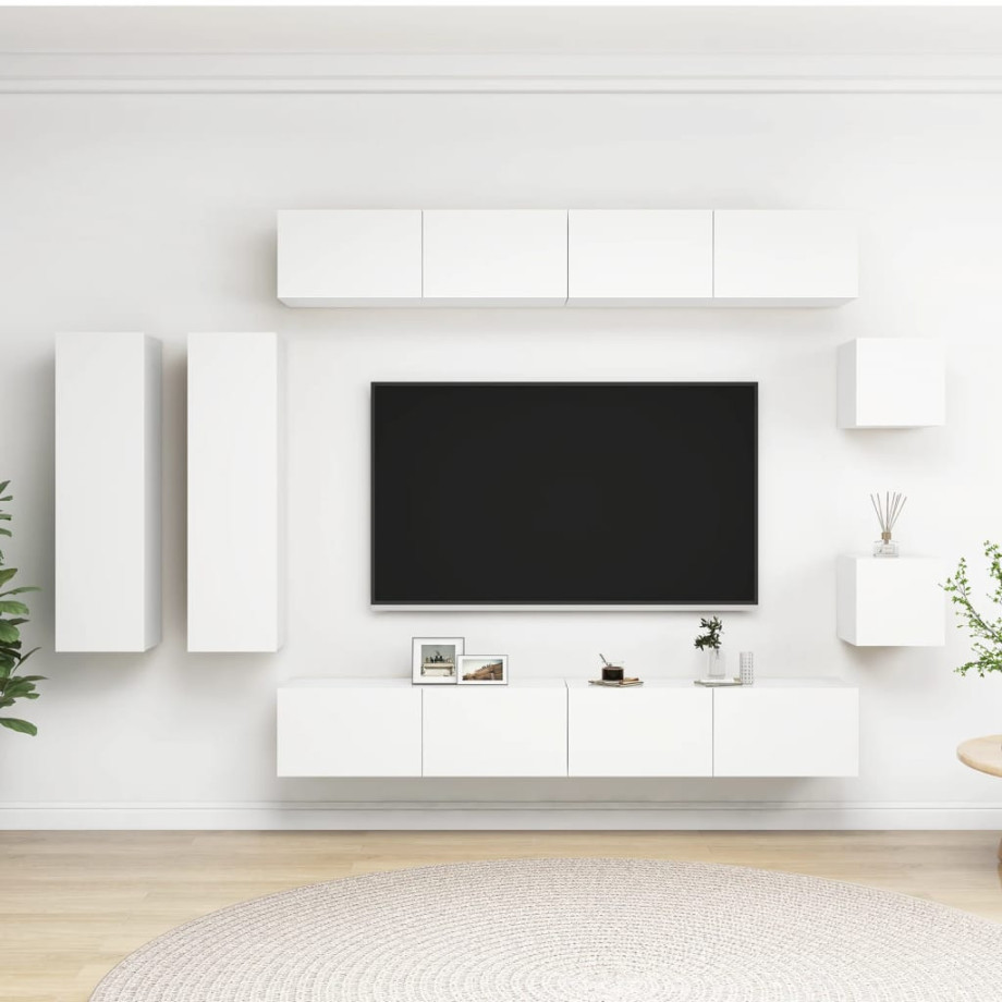 vidaXL 8-delige Tv-meubelset bewerkt hout wit afbeelding 1
