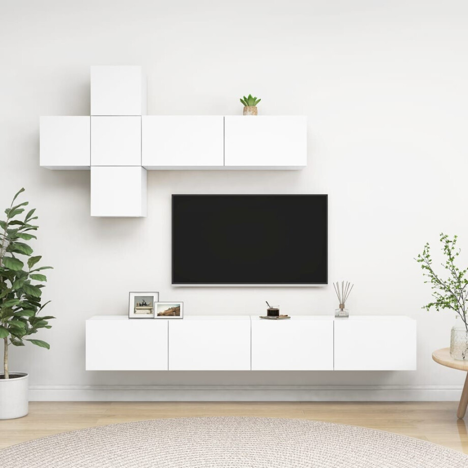 vidaXL 7-delige Tv-meubelset bewerkt hout wit afbeelding 1