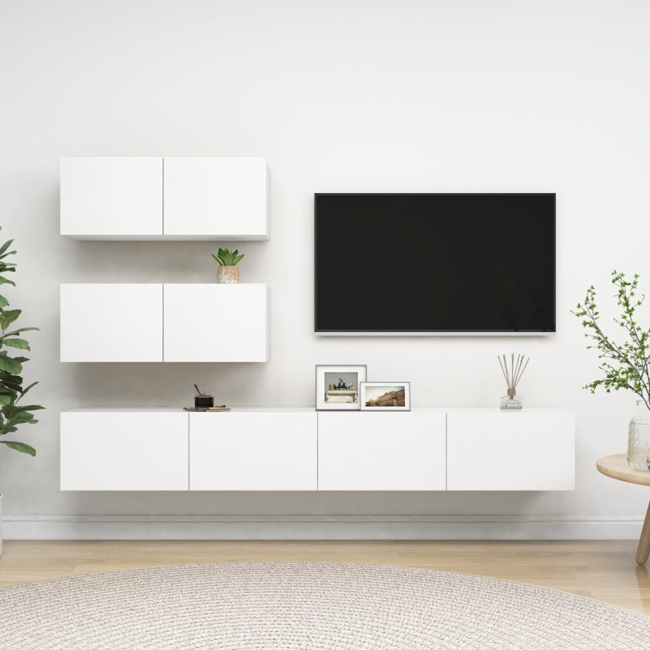 vidaXL 4-delige Tv-meubelset bewerkt hout wit afbeelding 1