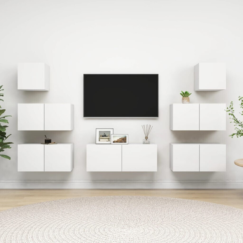 vidaXL 7-delige Tv-meubelset bewerkt hout wit afbeelding 1