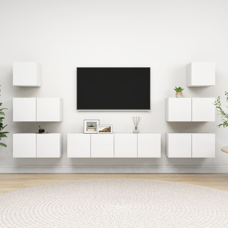vidaXL 8-delige Tv-meubelset bewerkt hout wit afbeelding 1