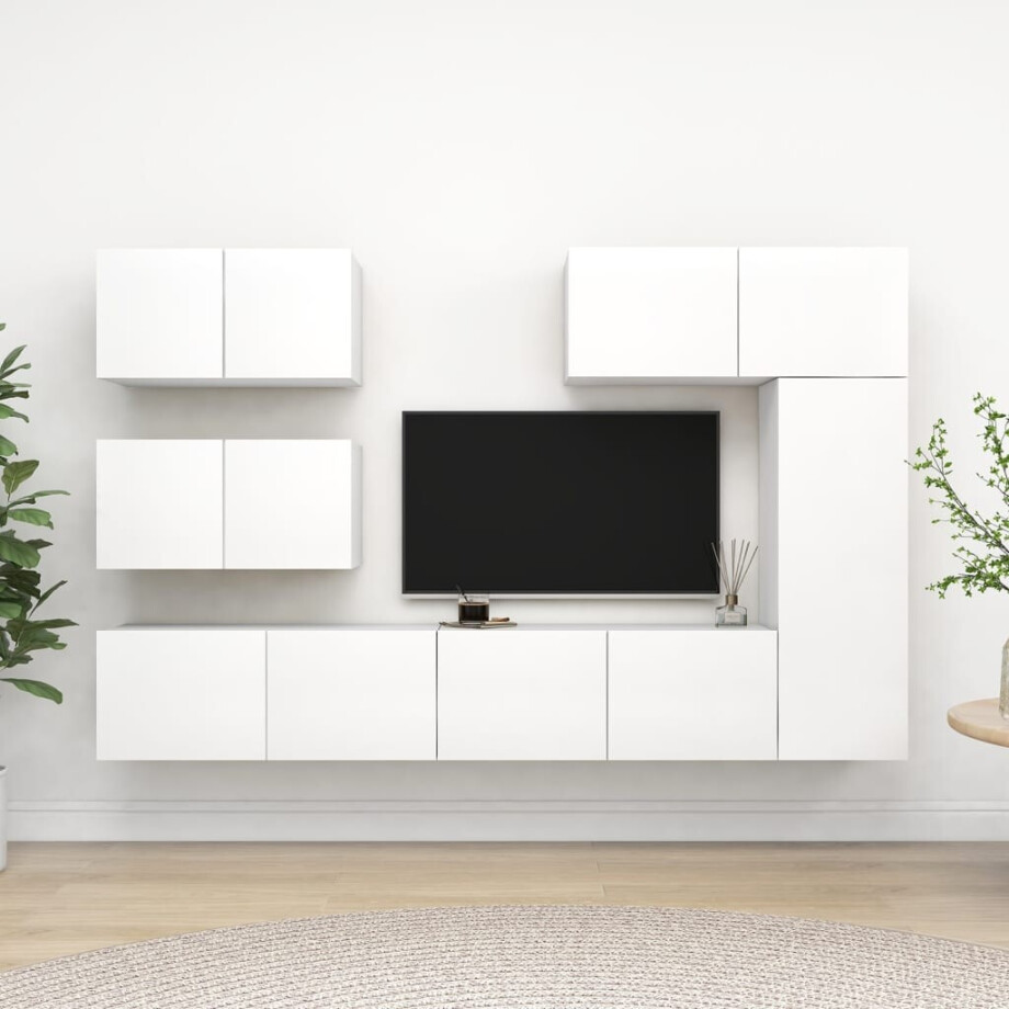 vidaXL 6-delige Tv-meubelset bewerkt hout wit afbeelding 1