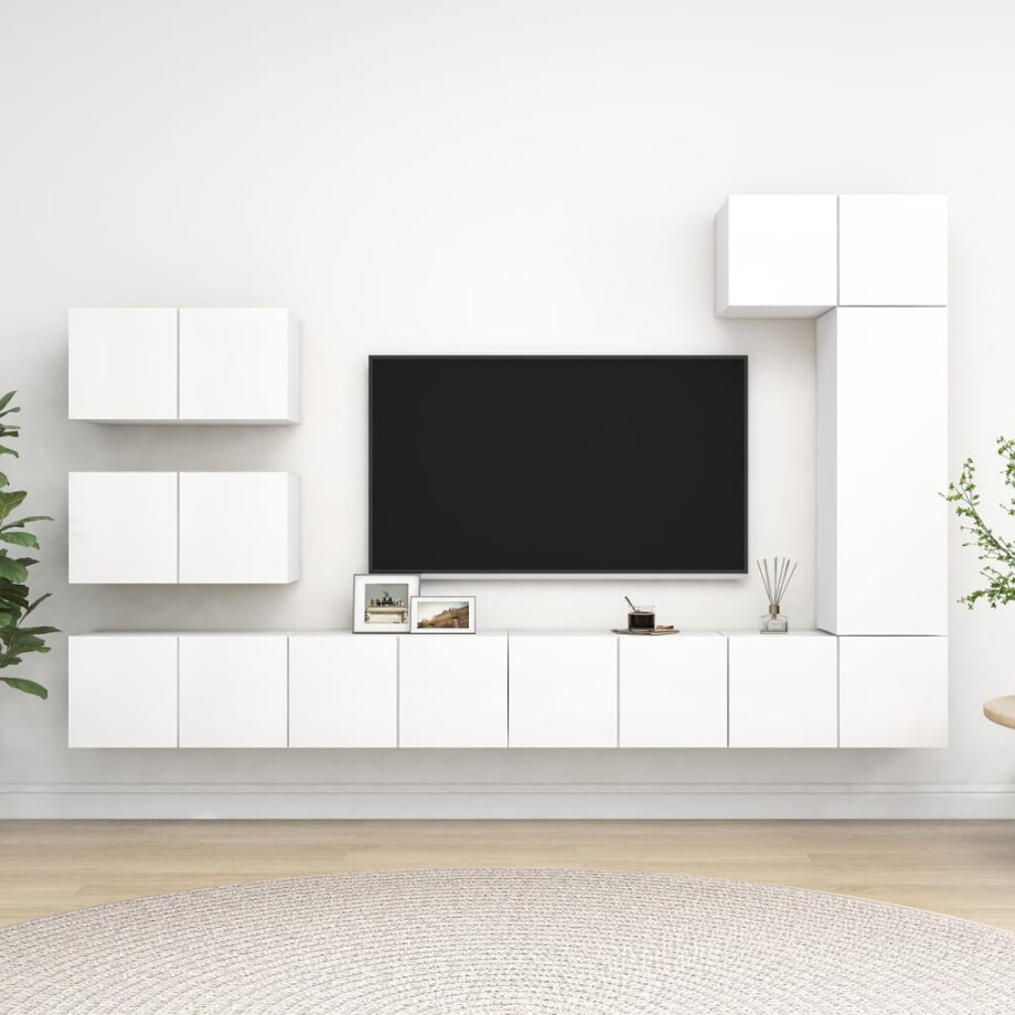 vidaXL 8-delige Tv-meubelset bewerkt hout wit vidaXL 8-delige Tv-meubelset bewerkt hout wit afbeelding 1