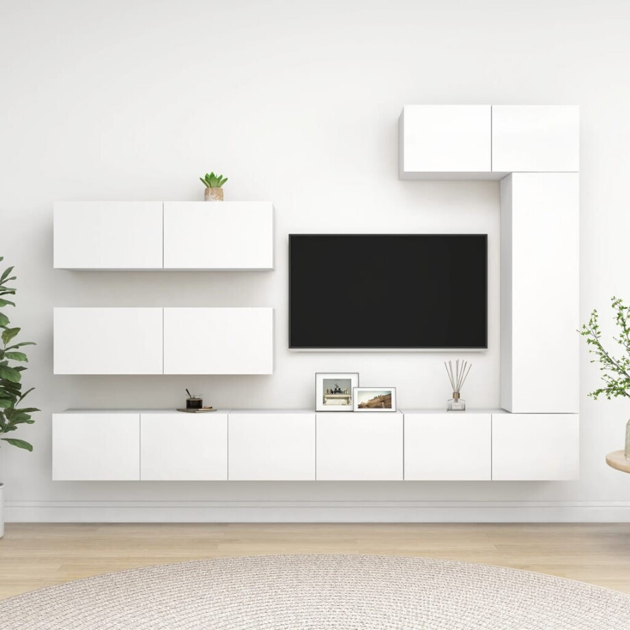 vidaXL 7-delige Tv-meubelset bewerkt hout wit afbeelding 1