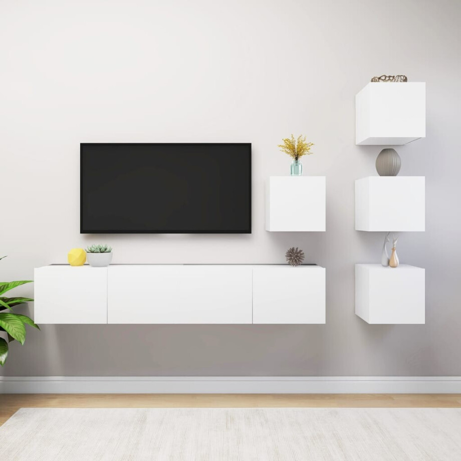 vidaXL 6-delige Tv-meubelset bewerkt hout wit vidaXL 6-delige Tv-meubelset bewerkt hout wit afbeelding 1