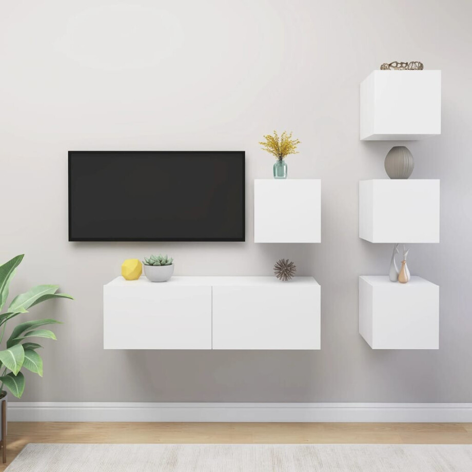vidaXL 5-delige Tv-meubelset bewerkt hout wit afbeelding 1
