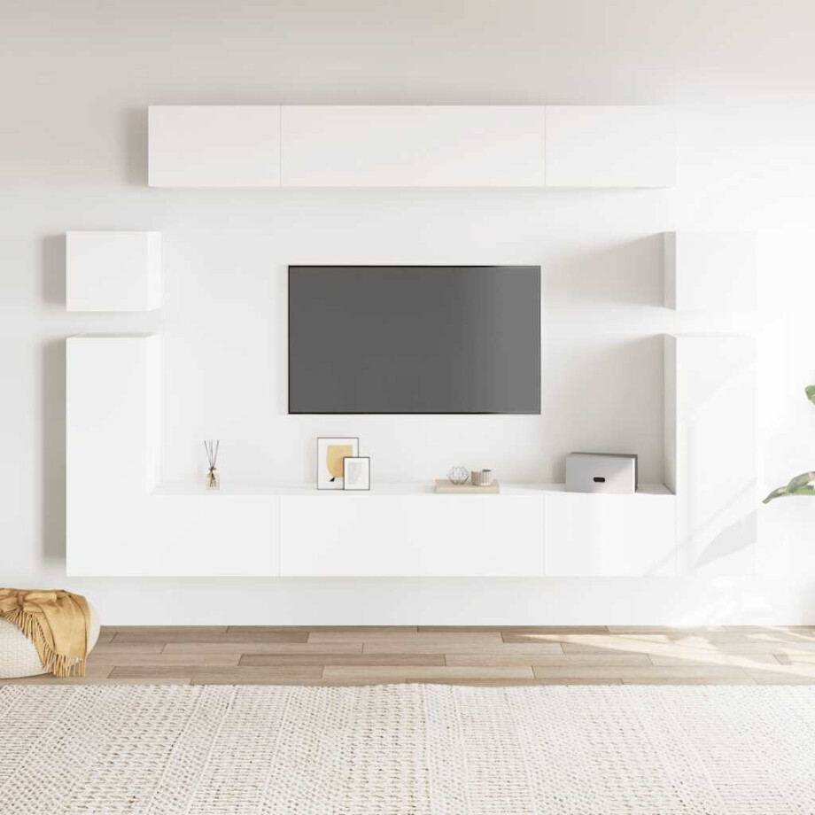 vidaXL 8-delige Tv-meubelset bewerkt hout wit afbeelding 1