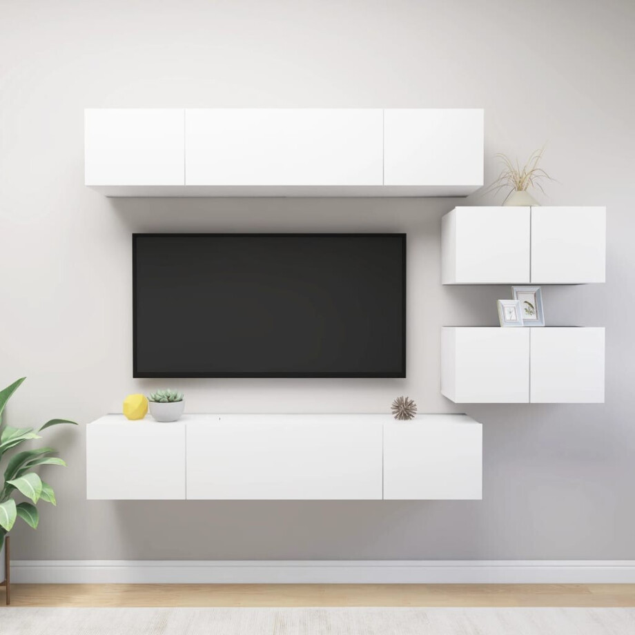 vidaXL 6-delige Tv-meubelset spaanplaat wit afbeelding 1