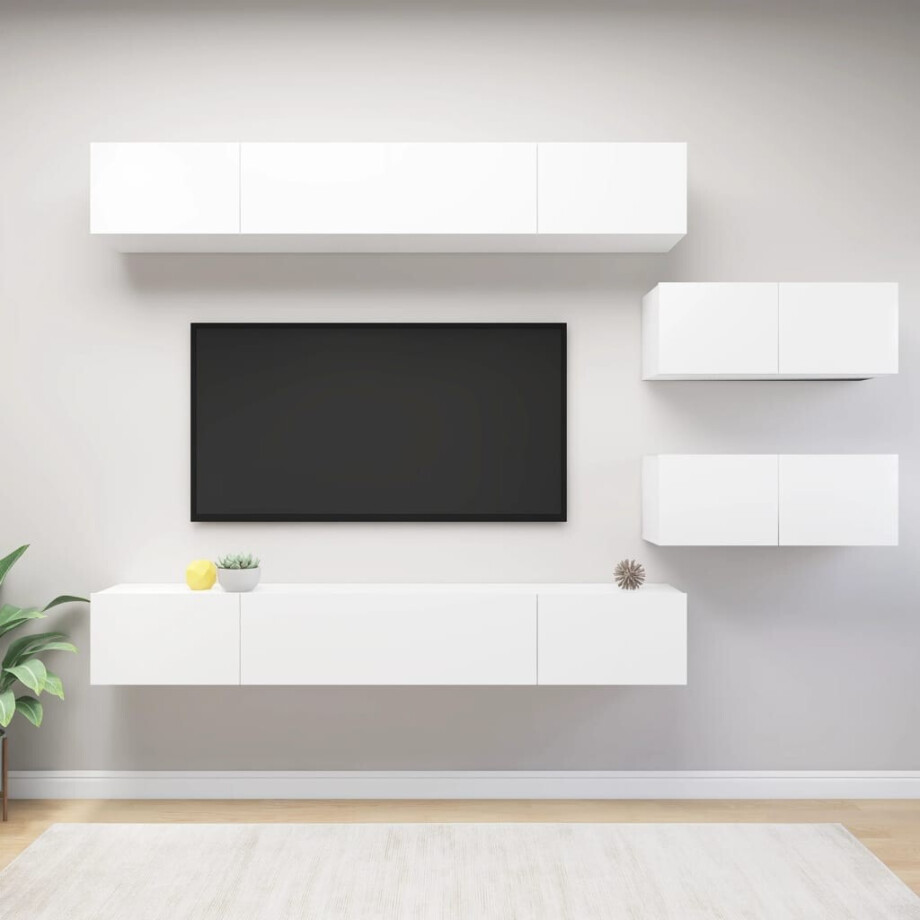 vidaXL 6-delige Tv-meubelset bewerkt hout wit vidaXL 6-delige Tv-meubelset bewerkt hout wit afbeelding 1