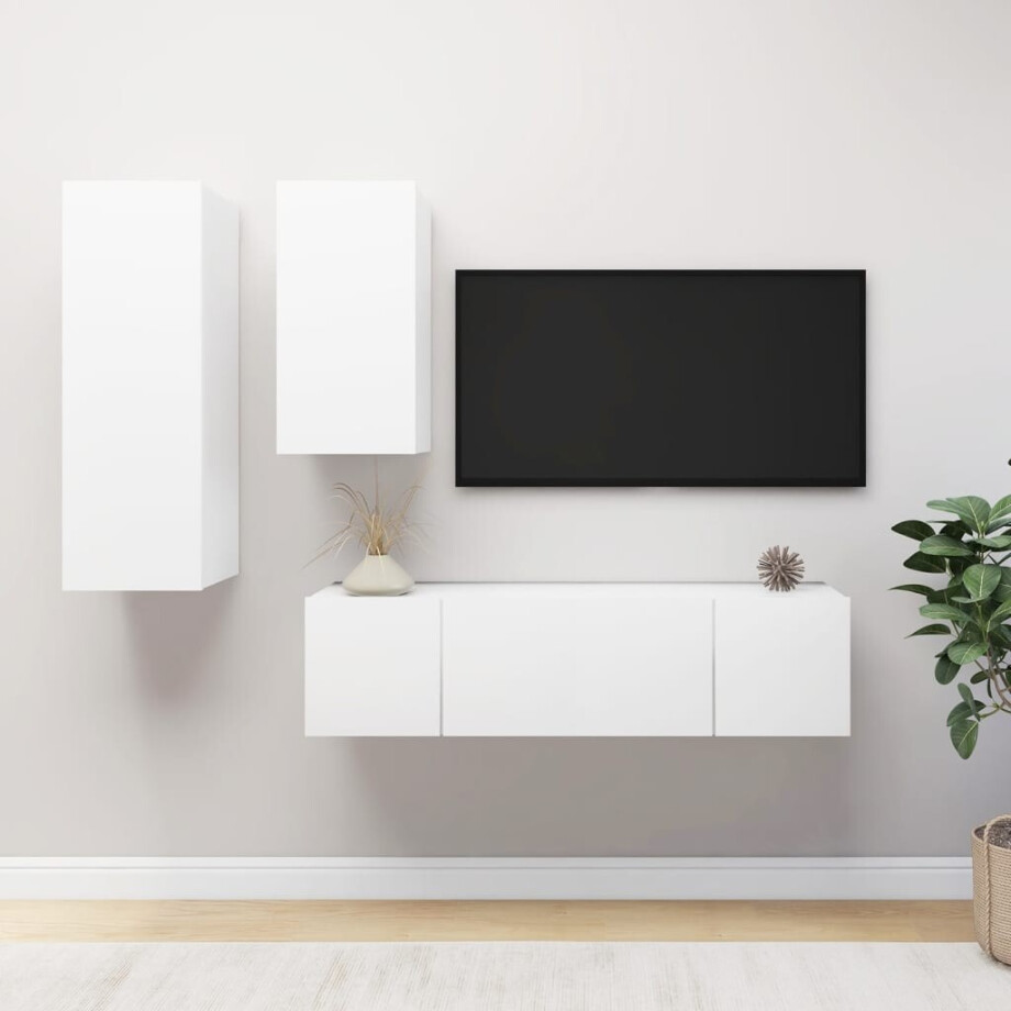 vidaXL 4-delige Tv-meubelset bewerkt hout wit afbeelding 1