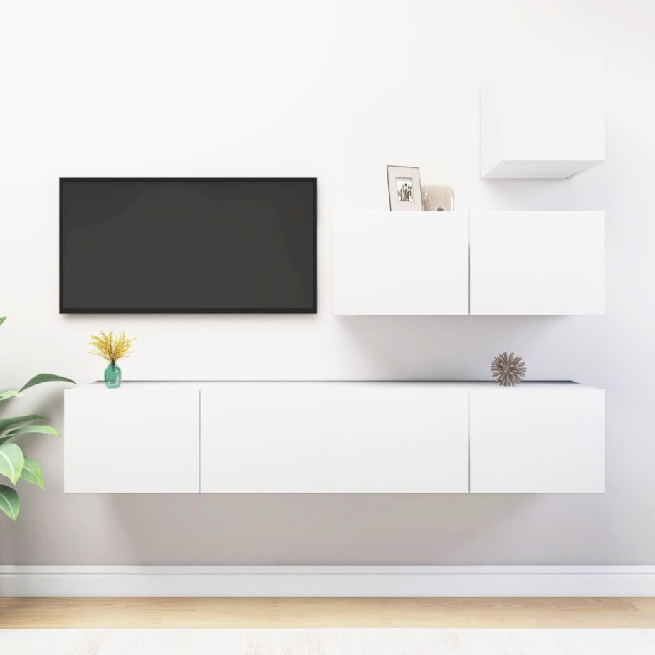 vidaXL 4-delige Tv-meubelset bewerkt hout wit afbeelding 1