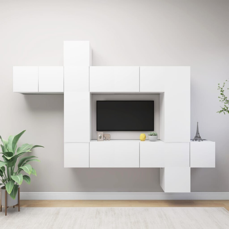 vidaXL 10-delige Tv-meubelset bewerkt hout wit afbeelding 1