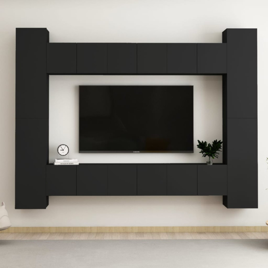 vidaXL 10-delige Tv-meubelset spaanplaat zwart afbeelding 1