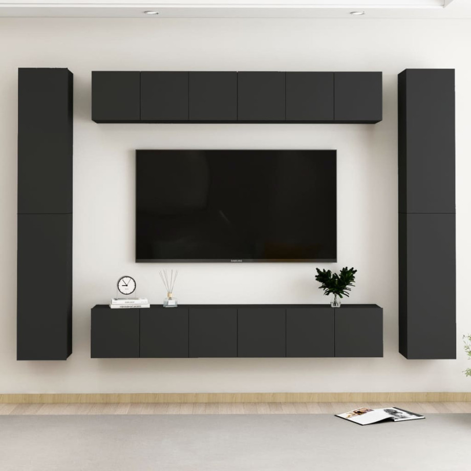 vidaXL 10-delige Tv-meubelset spaanplaat zwart afbeelding 1