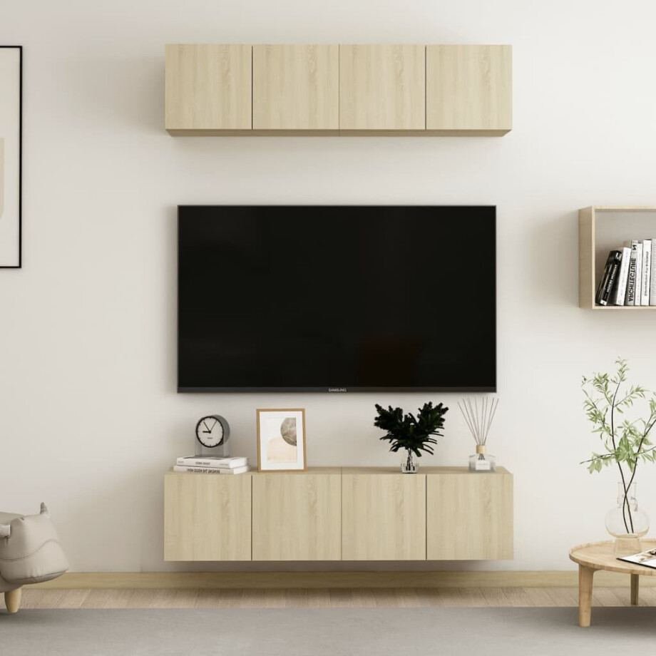 vidaXL Tv-meubelen 4 st 60x30x30 cm bewerkt hout sonoma eikenkleurig afbeelding 1