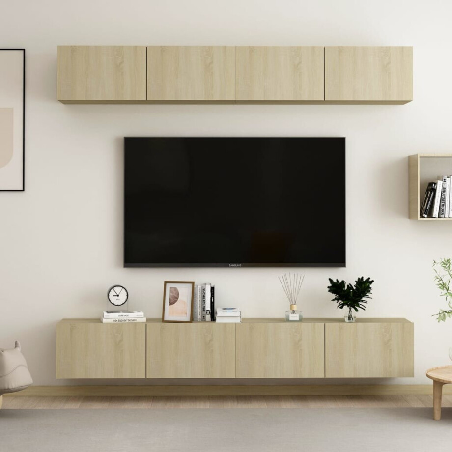 vidaXL Tv-meubelen 4 st 100x30x30 cm bewerkt hout sonoma eikenkleurig afbeelding 1