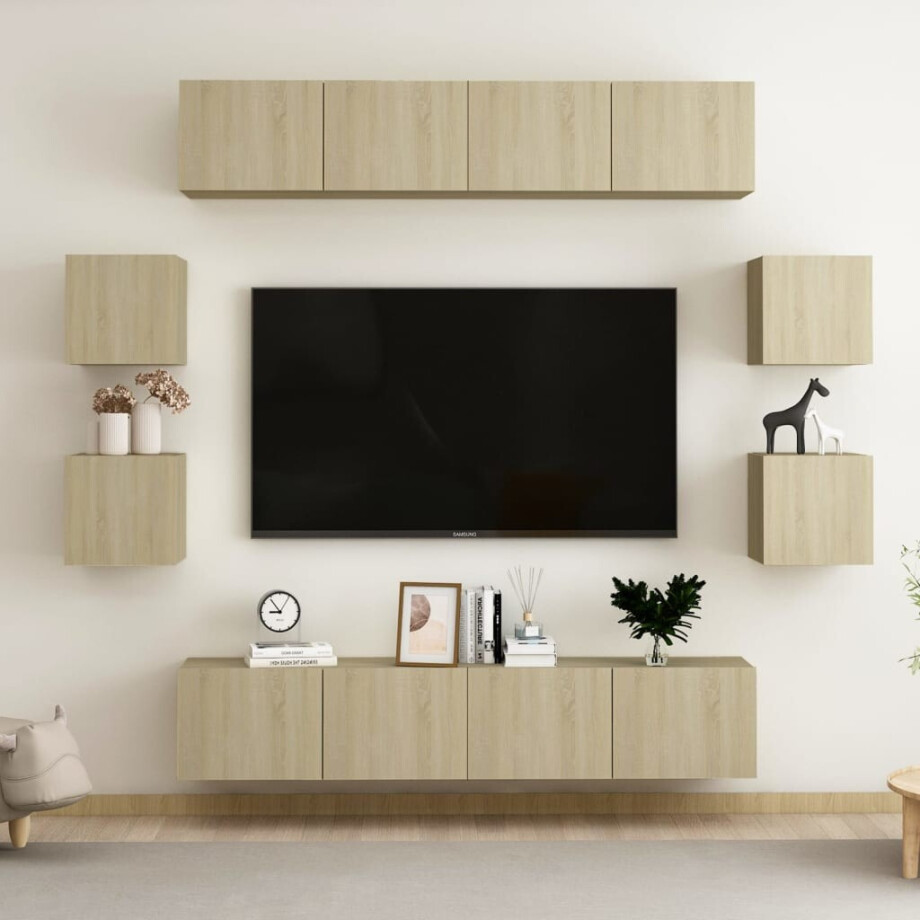 vidaXL 8-delige Tv-meubelset bewerkt hout sonoma eikenkleurig vidaXL 8-delige Tv-meubelset bewerkt hout sonoma eikenkleurig afbeelding 1