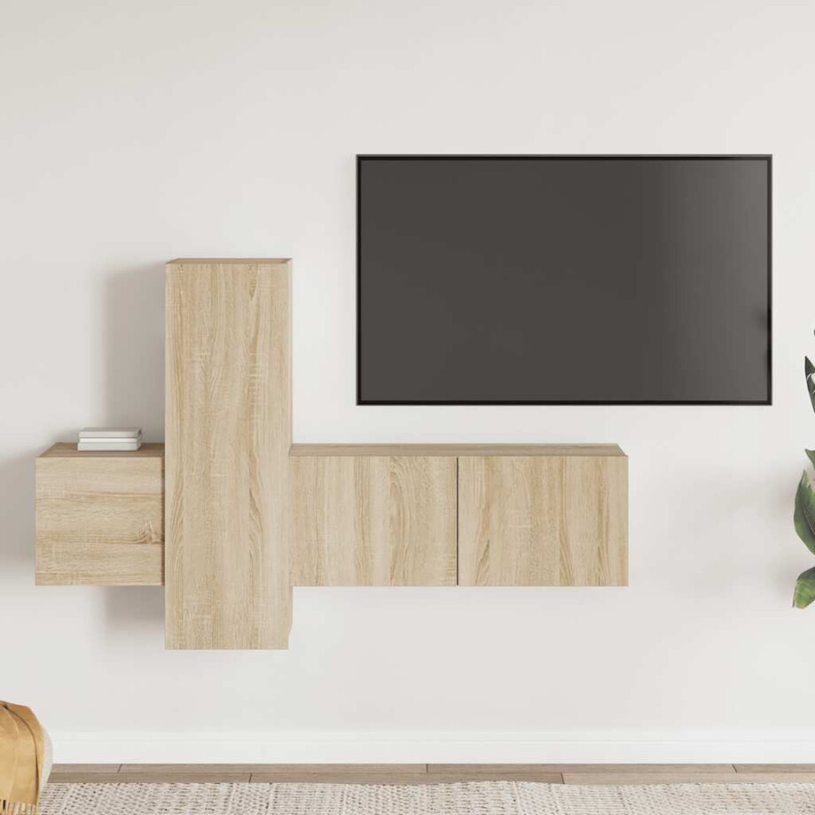 vidaXL 3-delige Tv-meubelset bewerkt hout sonoma eikenkleurig vidaXL 3-delige Tv-meubelset bewerkt hout sonoma eikenkleurig afbeelding 1