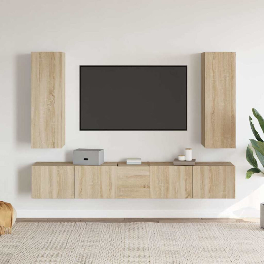 vidaXL 5-delige Tv-meubelset bewerkt hout sonoma eikenkleurig vidaXL 5-delige Tv-meubelset bewerkt hout sonoma eikenkleurig afbeelding 1