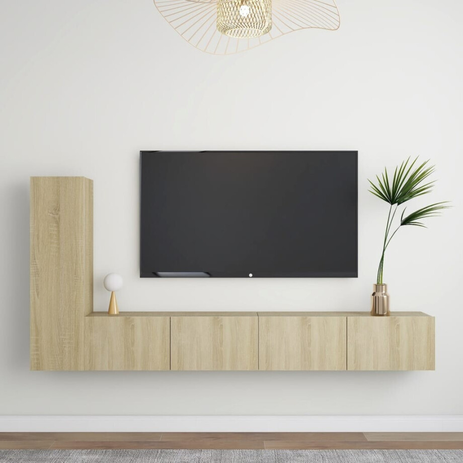 vidaXL 3-delige Tv-meubelset bewerkt hout sonoma eikenkleurig vidaXL 3-delige Tv-meubelset bewerkt hout sonoma eikenkleurig afbeelding 1