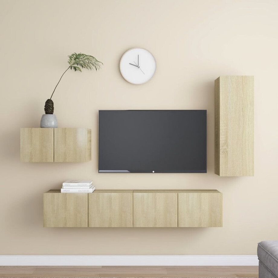 vidaXL 4-delige Tv-meubelset spaanplaat sonoma eikenkleurig afbeelding 1