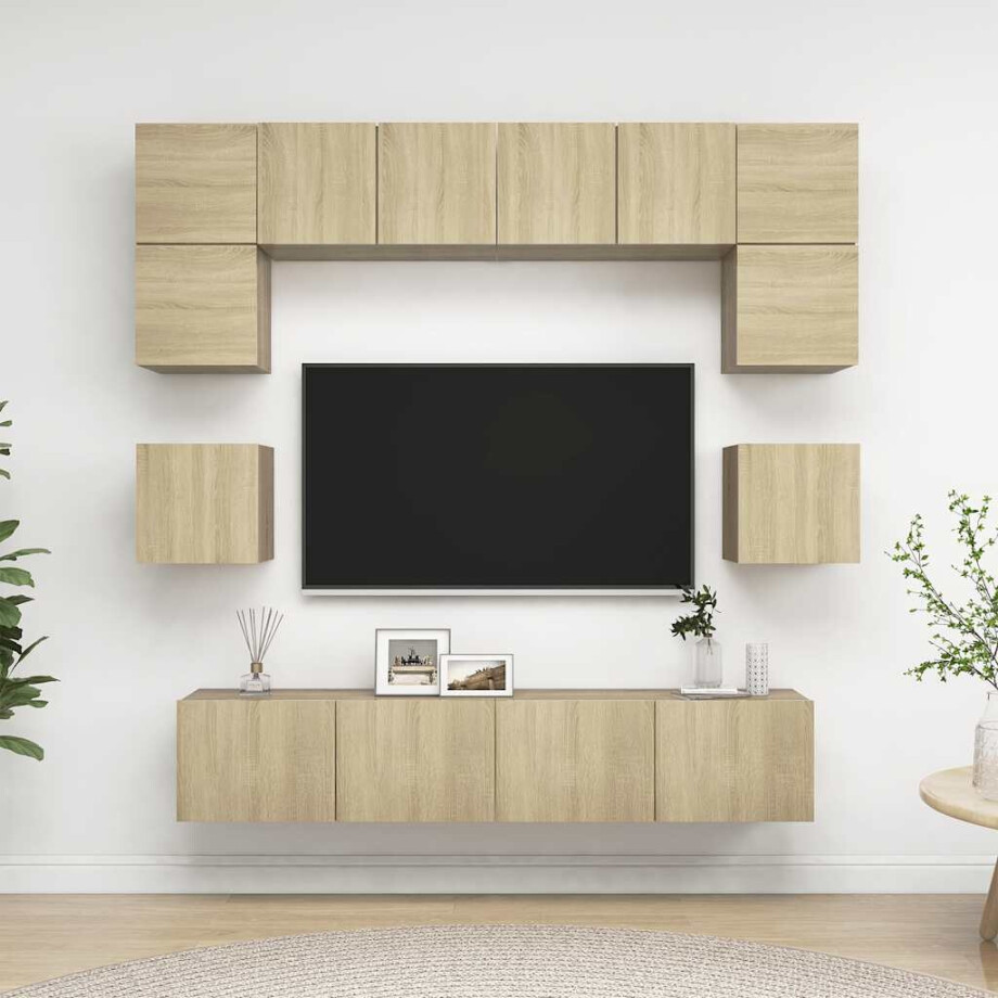 vidaXL 8-delige Tv-meubelset spaanplaat sonoma eikenkleurig vidaXL 8-delige Tv-meubelset spaanplaat sonoma eikenkleurig afbeelding 1