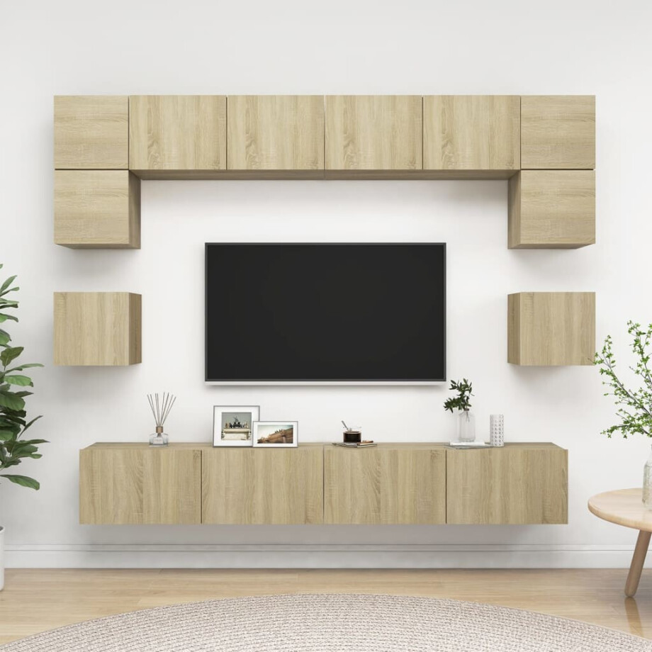 vidaXL 8-delige Tv-meubelset spaanplaat sonoma eikenkleurig vidaXL 8-delige Tv-meubelset spaanplaat sonoma eikenkleurig afbeelding 1