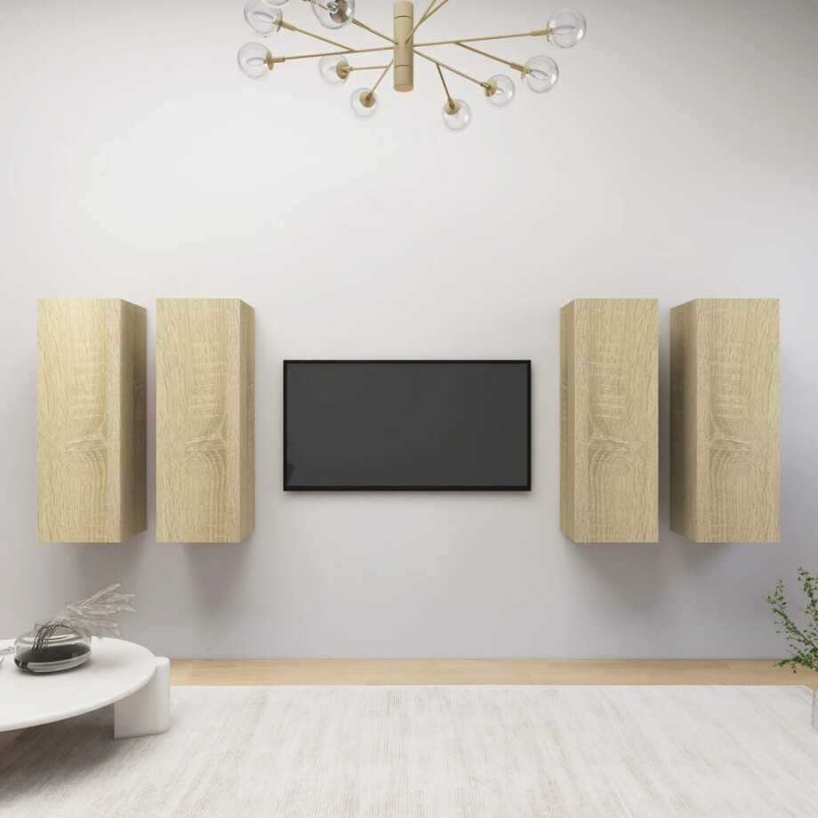 vidaXL Tv-meubelen 4 st 30,5x30x90 cm bewerkt hout sonoma eikenkleurig afbeelding 1